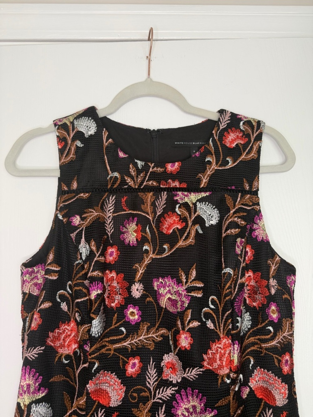 White House Black Market Black Sheath Dress with Floral Embroidery - Picture 5 of 11